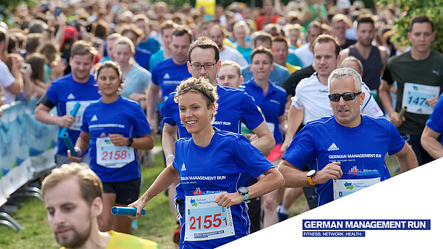 Starting line excitement at the GERMAN MANAGEMENT RUN The first metres of the GERMAN MANAGEMENT RUN as part of the 5x5 km TEAM Relay. ©Tilo Wiedensohler / SCC EVENTS
